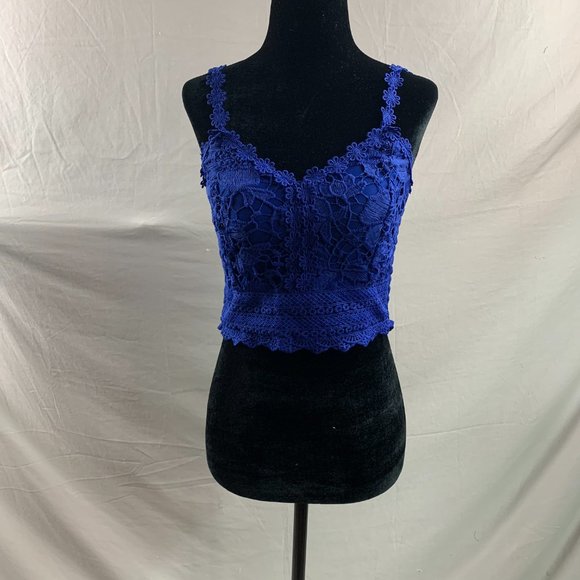 Blue Boho Frill Trim Shirred Back Lace Cami Top - Picture 6 of 6